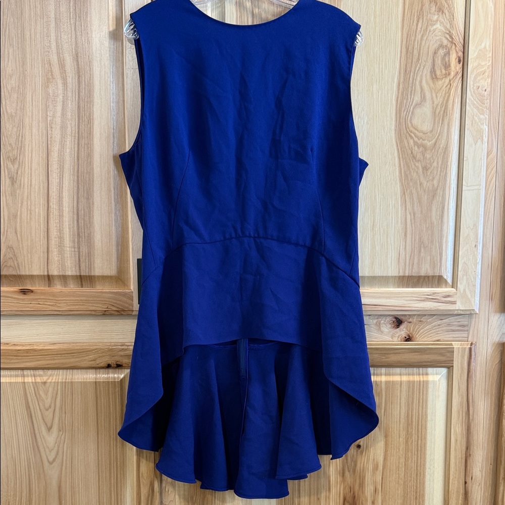 Elie Tahari Stunning Versatile Royal Blue Peplum High Low Sleeveless Top Size XL